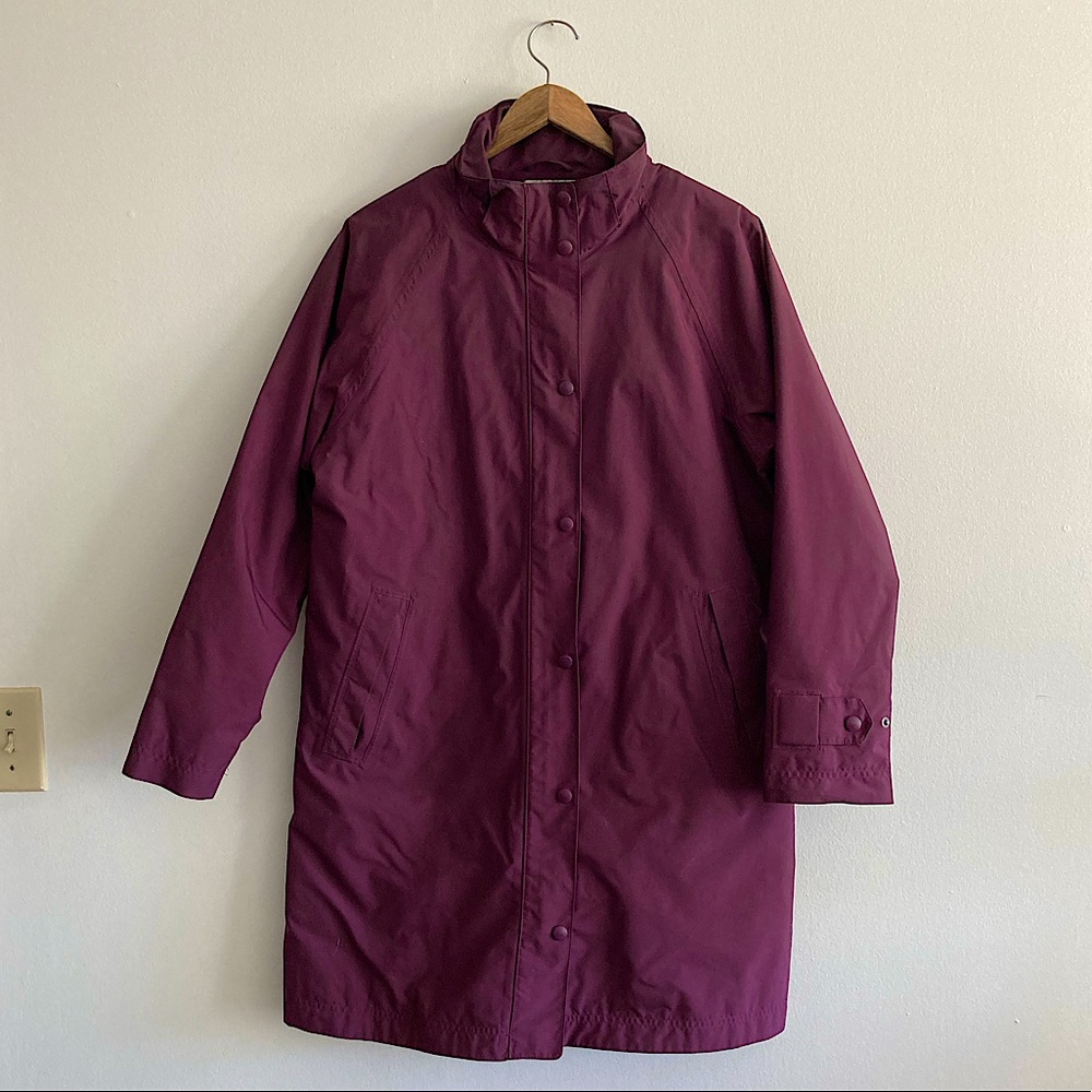 LL Bean Trench Rain Coat | Medium Petite | Dark burgundy Lavender zip / button